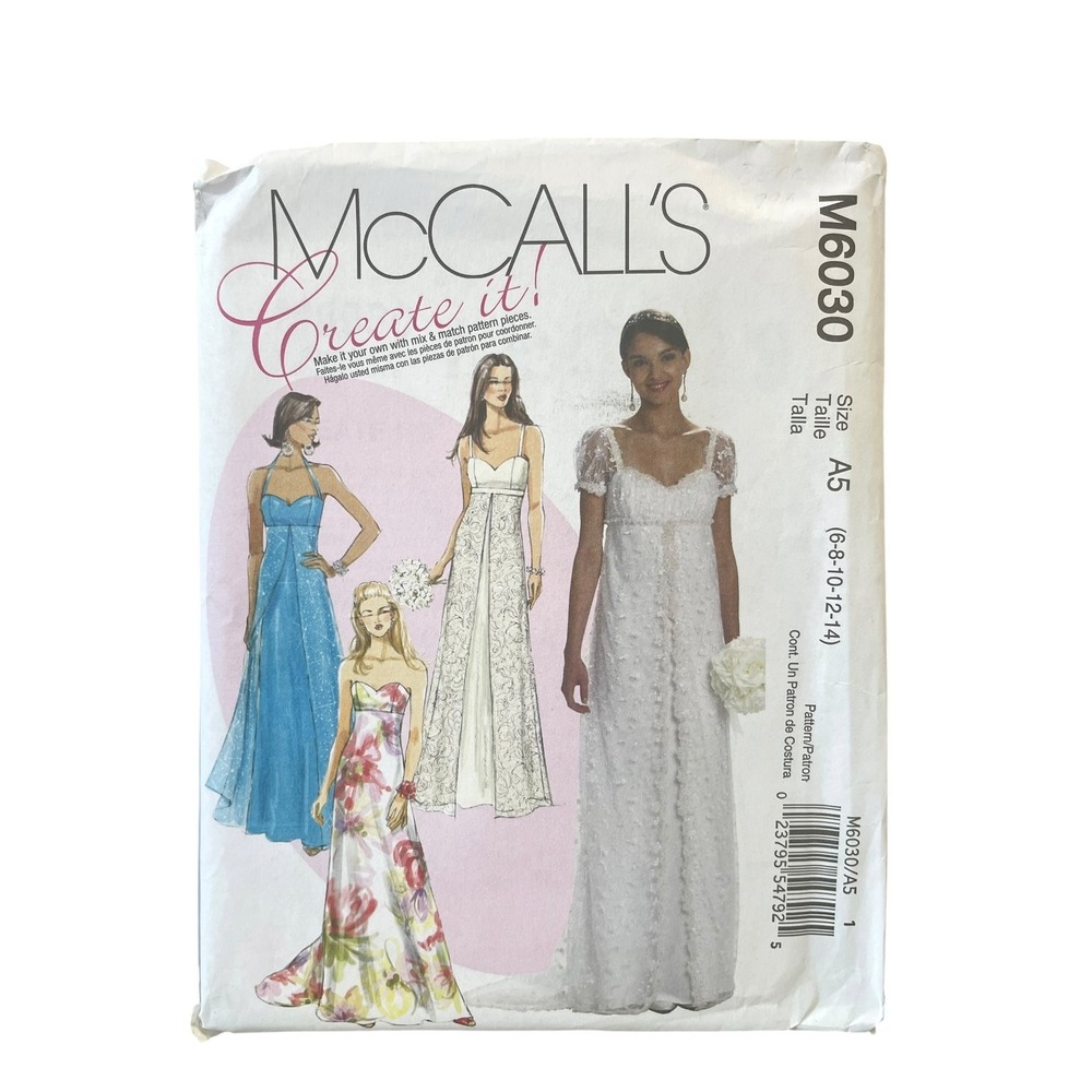 McCall's M6030 Dresses Bridal Formal A5 (6-8-10-12-14) Mix Match